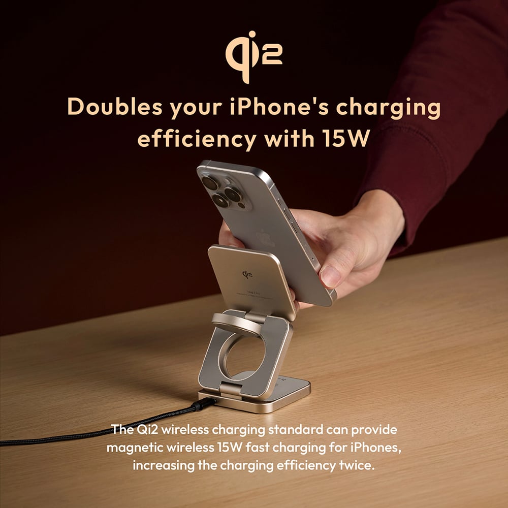 แท่นชาร์จไร้สาย ADAM elements Mag 3 Pro Qi2 3-in-1 Foldable Travel Charging Station สีไทเทเนียม_3